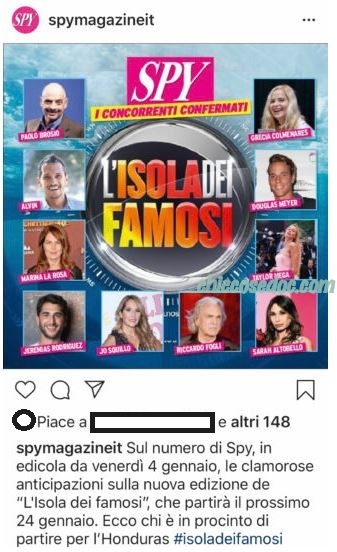 "ISOLA DEI FAMOSI 14" - Il cast di naufraghi anticipato da "Spy Magazine"..