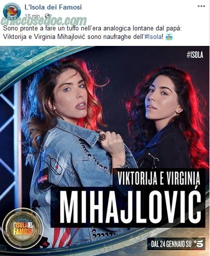 “ISOLA DEI FAMOSI 14” - Le figlie di Mihajlovic, Viktorija e Virginia, ufficialmente nel cast dei naufraghi..