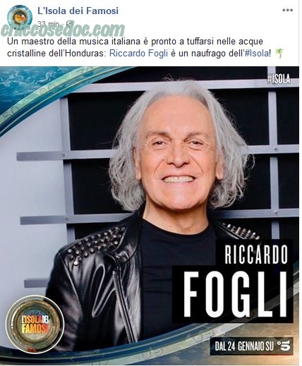 “ISOLA DEI FAMOSI 14” - Riccardo Fogli ufficialmente nel cast dei naufraghi..