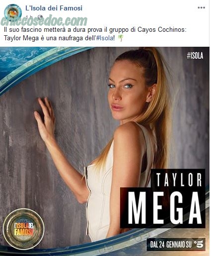 “ISOLA DEI FAMOSI 14” - Taylor Mega ufficialmente nel cast dei naufraghi