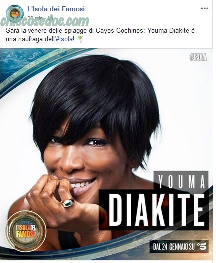 “ISOLA DEI FAMOSI 14” - Youma Diakite ufficialmente nel cast dei naufraghi..