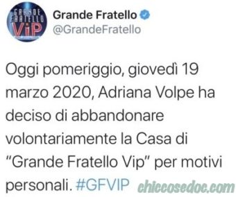 “GRANDE FRATELLO VIP 4” – Adriana Volpe costretta a lasciare per motivi personali